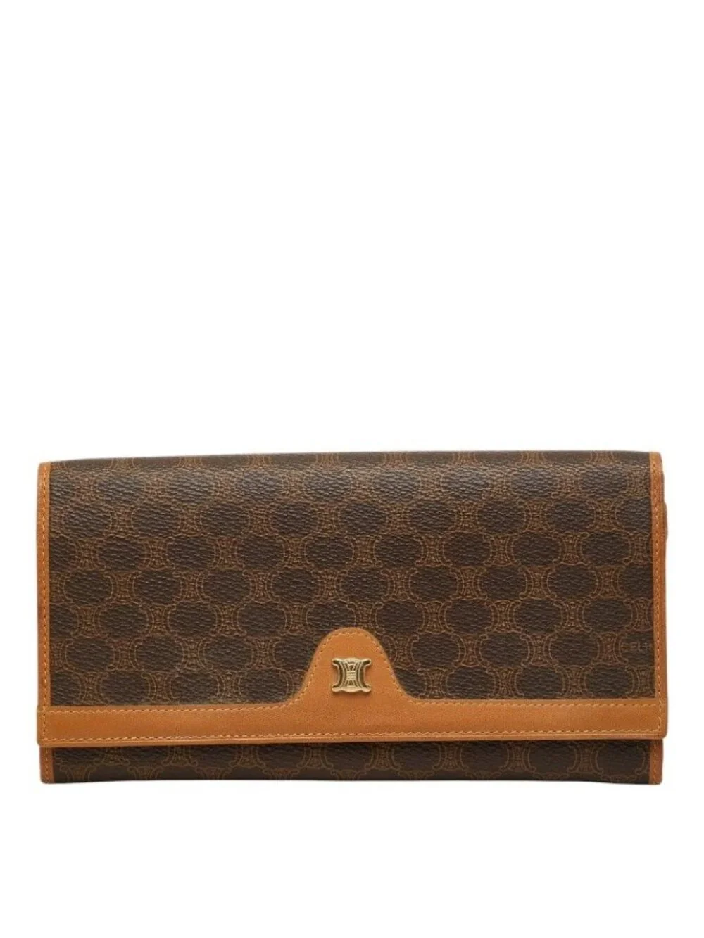 Celine Macadam Bifold Wallet Brown Beige Leather